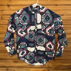 Vintage The Look Western Shirt Mens Large Aztec Band Collar Rockabilly USA Made